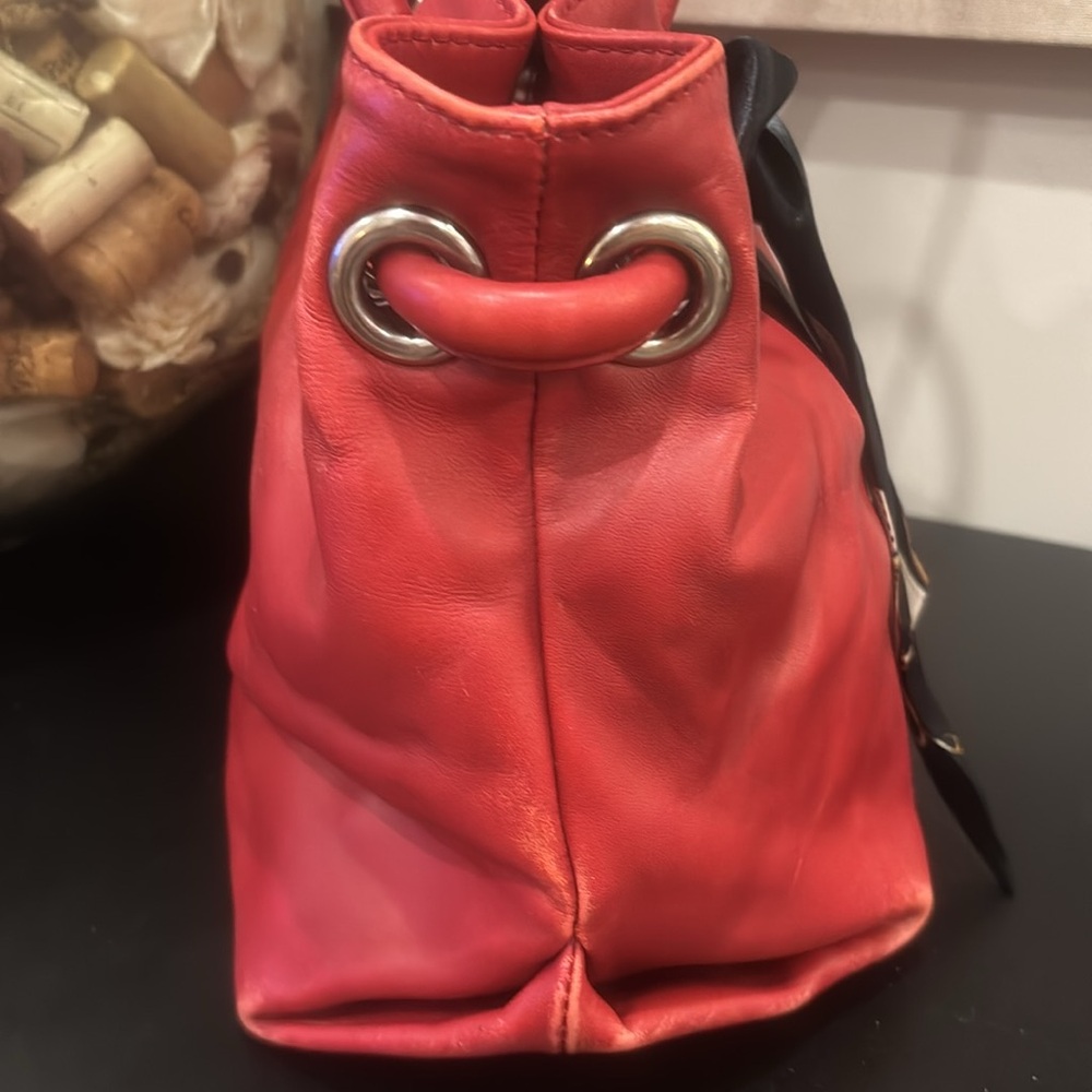 Furla Red Leather Satchel with Unbranded Twilly Detail EUC - Picture 5 of 16